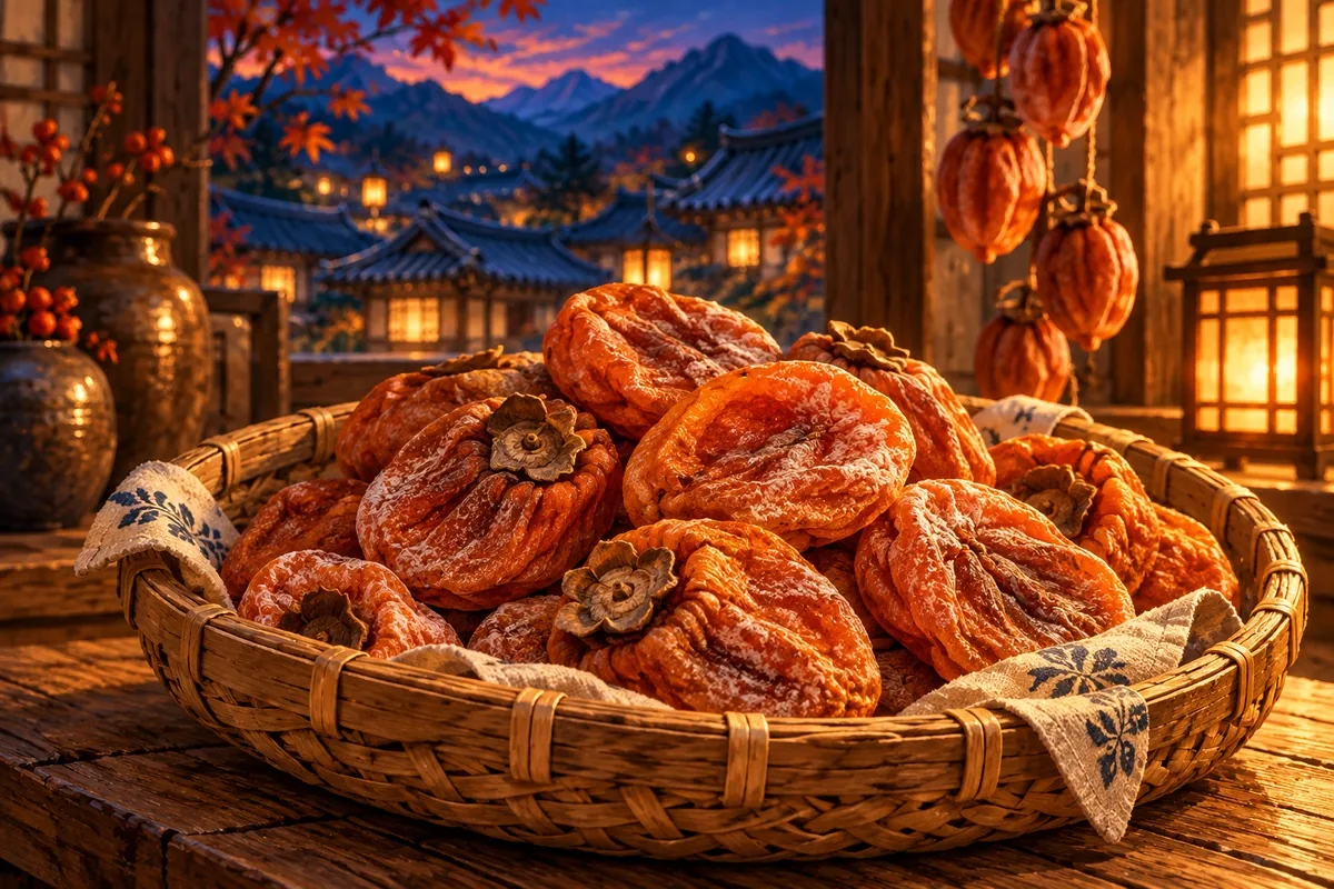 Dried persimmons in a basket